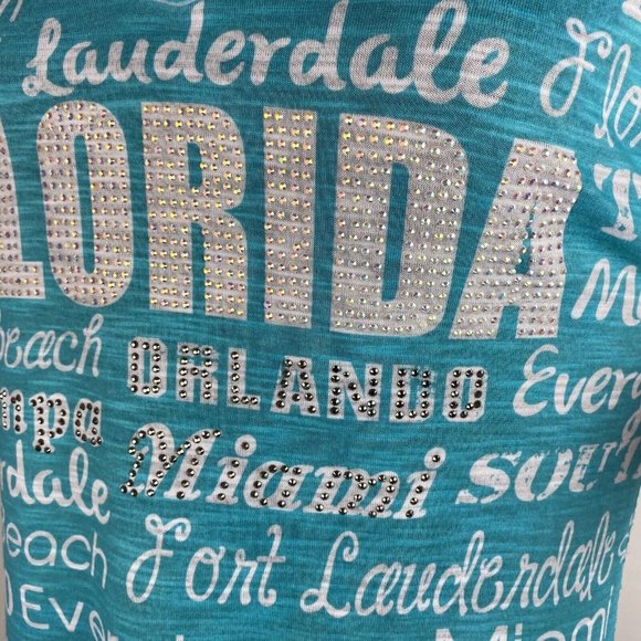 Sweet Gisele M Florida Themed Rhinestone Accented T-Shirt Beach Vacation - Picture 4 of 12